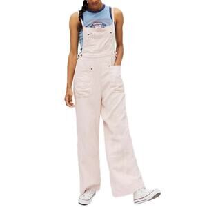 Urban Outfitters BDG Pale Pink Lightweight Linen Blend Wide Leg Overalls